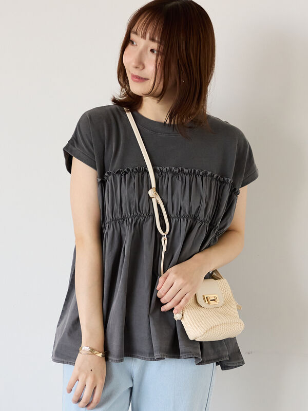 セール】 ピグメント加工ドッキングトップス（オフホワイト