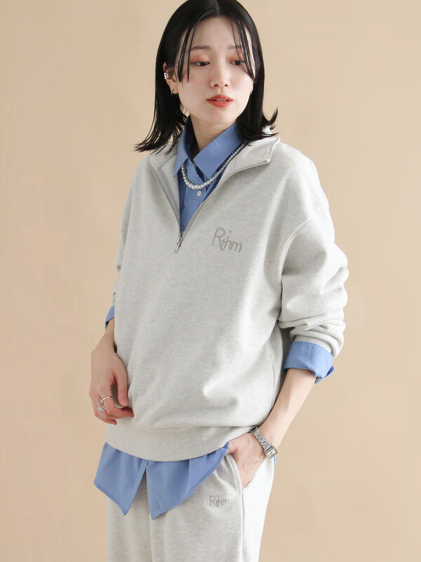 セール】 【Healthknit】ハーフジッププルオーバー（ブラック/ボルドー