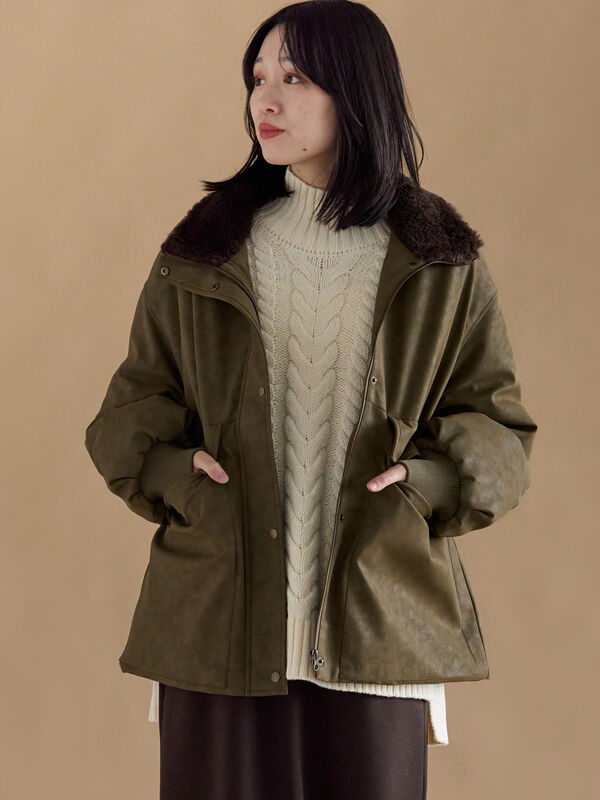 セール】 レザーライクミリタリージャケット（ブラック/ブラウン