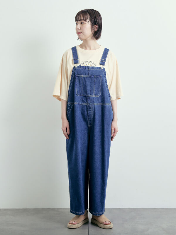 セール】 デニム/カツラギサロペット（ブラウン/サックスブルー/ブルー
