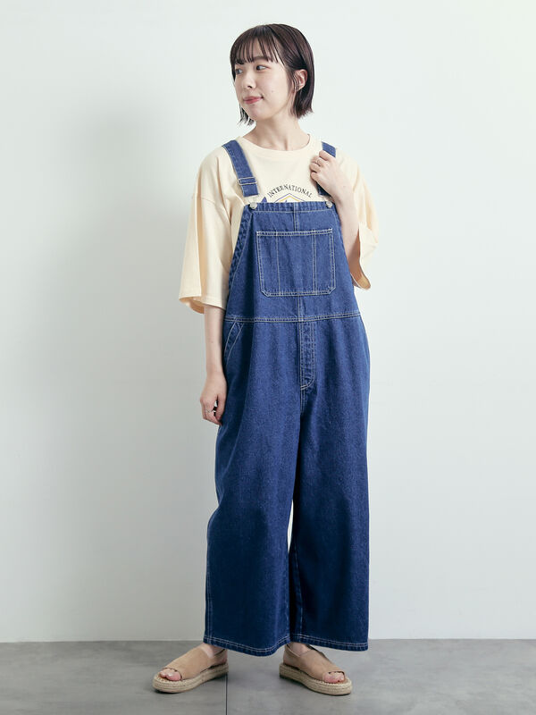 セール】 デニム/カツラギサロペット（ブラウン/サックスブルー/ブルー