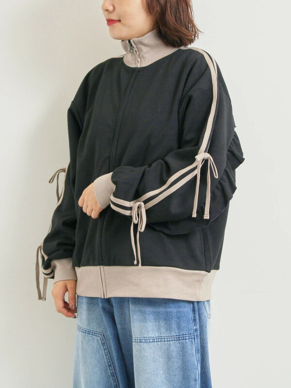 セール】 リボンフリルトラックジャージ（ブラック/ベージュ/ブラウン