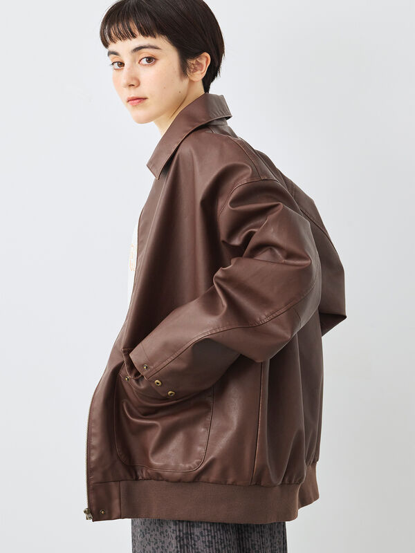 セール】 フェイクレザーブルゾン（ブラック/ブラウン/アウター