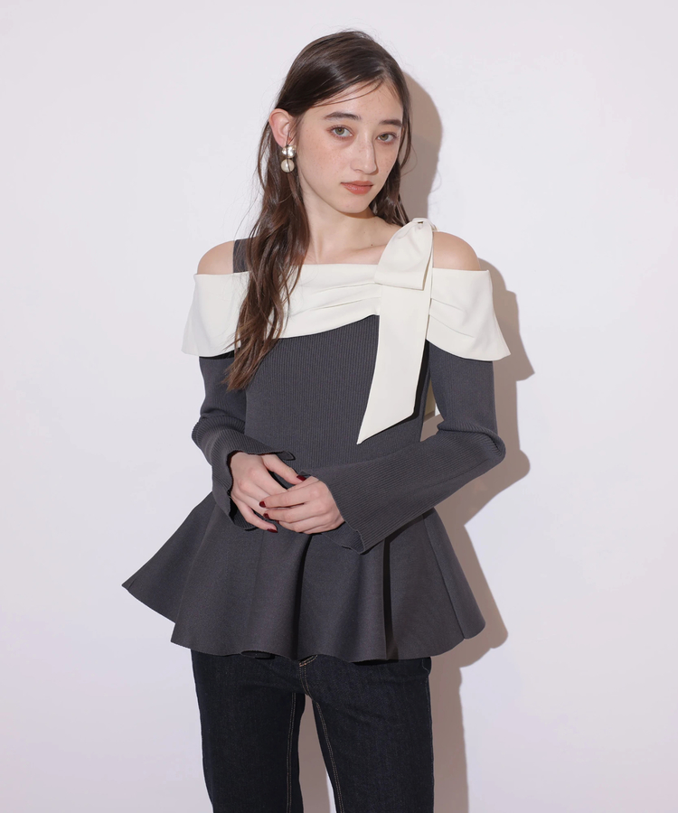 WEB LIMITED]オフショルリボンドッキングニット | ニット | Rirandture