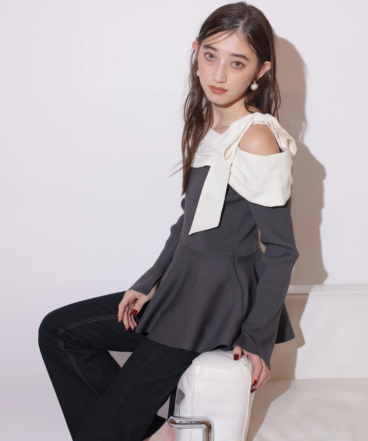 WEB LIMITED]オフショルリボンドッキングニット | ニット | Rirandture
