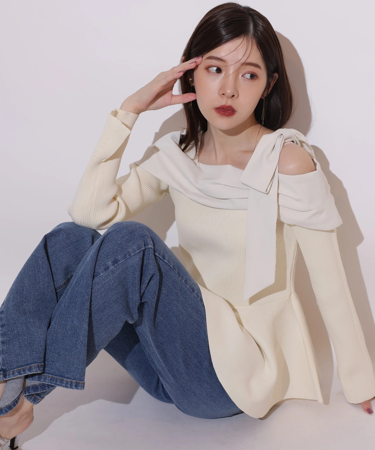 Arpege story限定】オフショルリボンドッキングニット | ニット