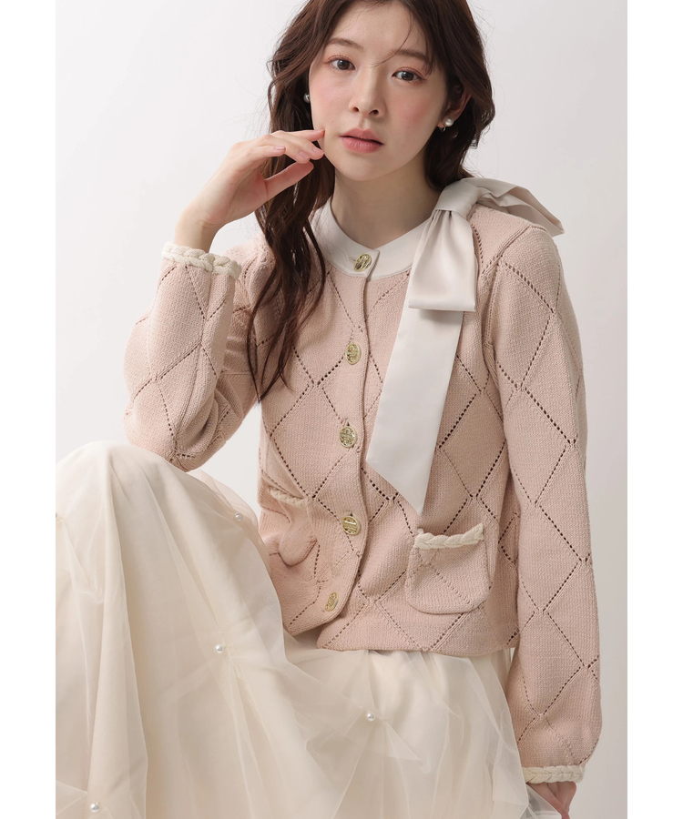 WEB LIMITED]〈MARIEBELLEコラボ〉Ribbon Shiny Knit Jacket | カーデ