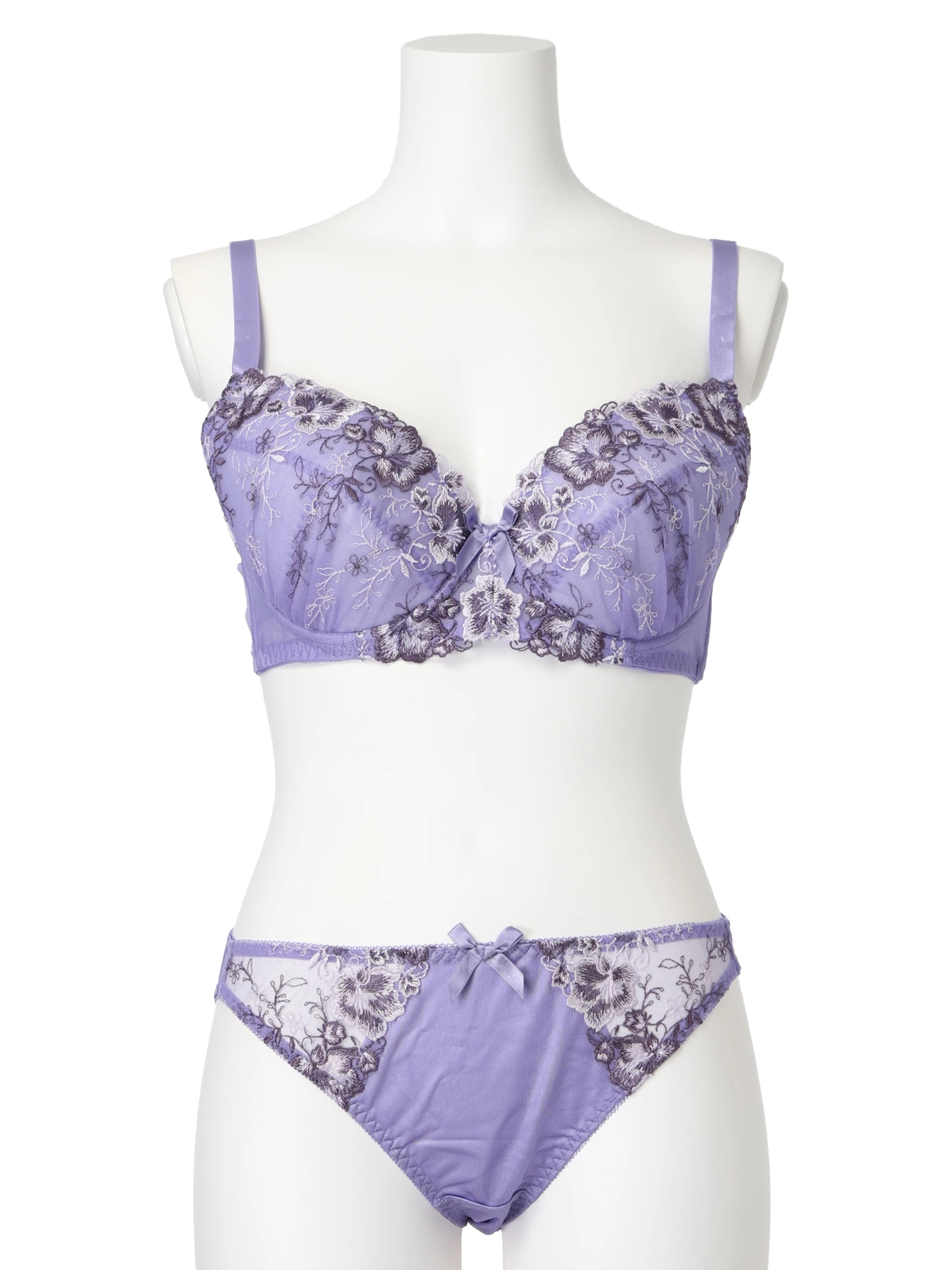 D85-H95]アザレア風刺しゅうブラ＆ショーツ[バイリーンカップ]（大きい