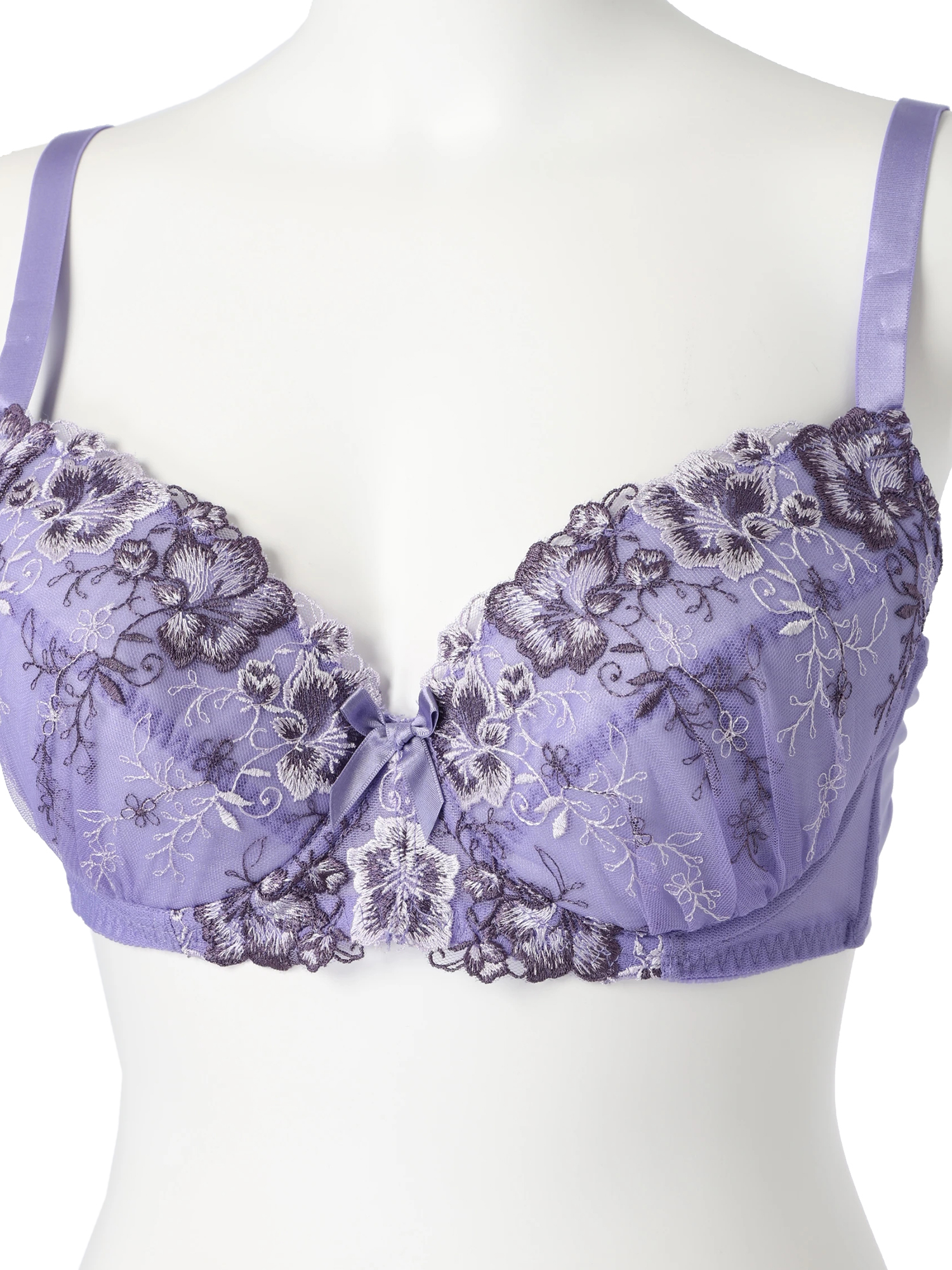 D85-H95]アザレア風刺しゅうブラ＆ショーツ[バイリーンカップ]（大きい