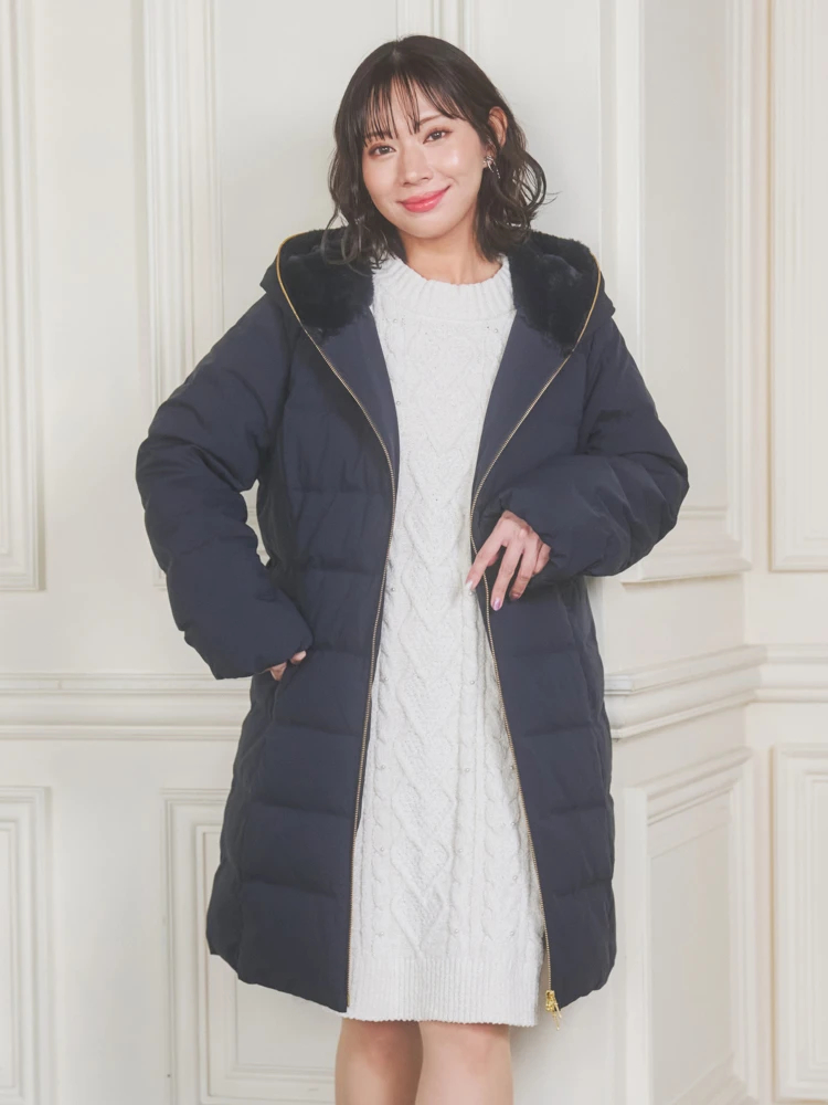 フェイクファーフードロングダウン（大きいサイズ・ぽっちゃり女子向け