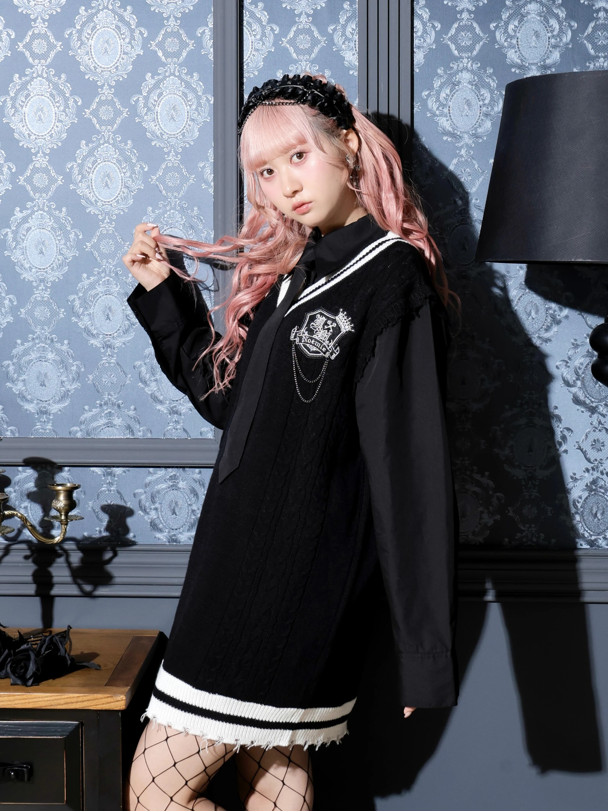 ケーブルフェイクレイヤーユニセックスニットベスト（チュニック｜オフ