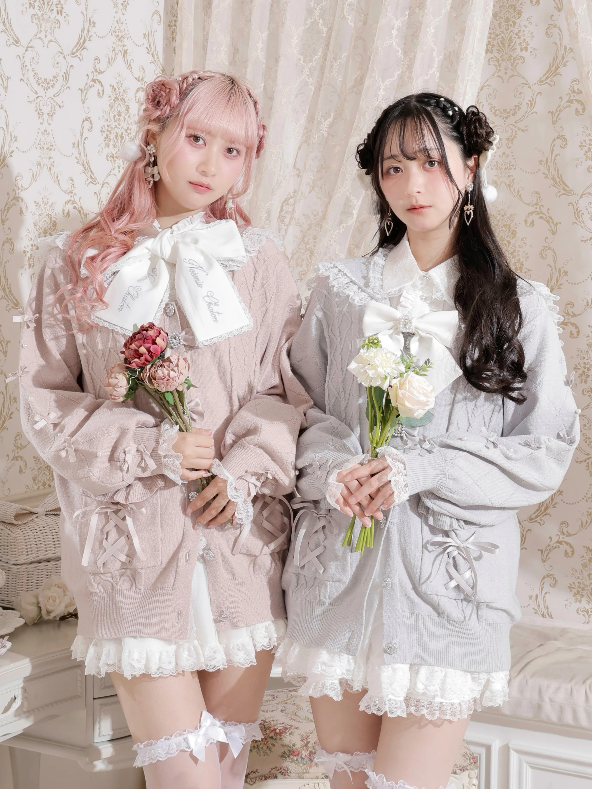 メニーリボンケーブルセーラカーデ（カーディガン｜黒・オフホワイト