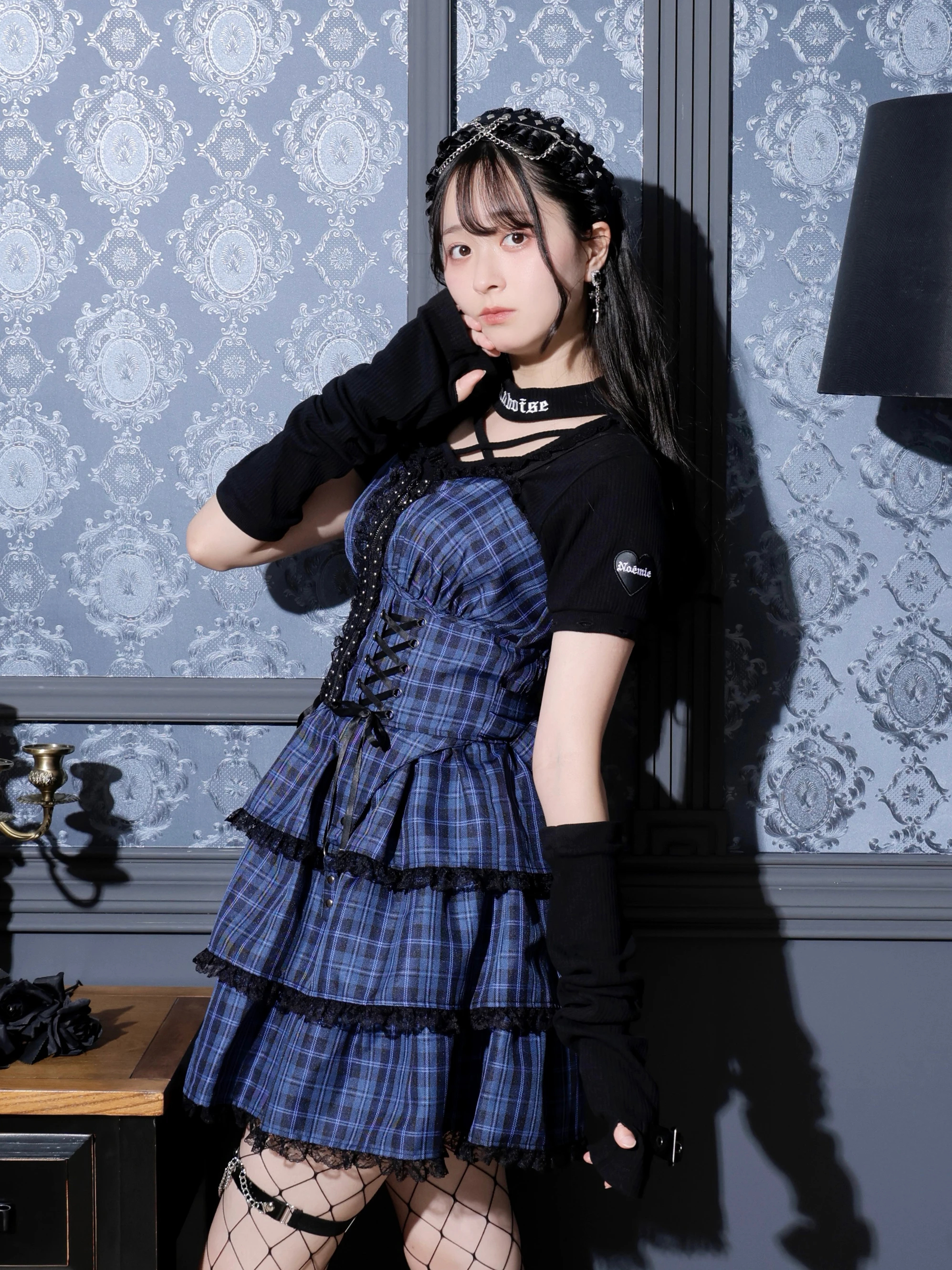 コルセットレースアップティアードキャミワンピース（ミニワンピース