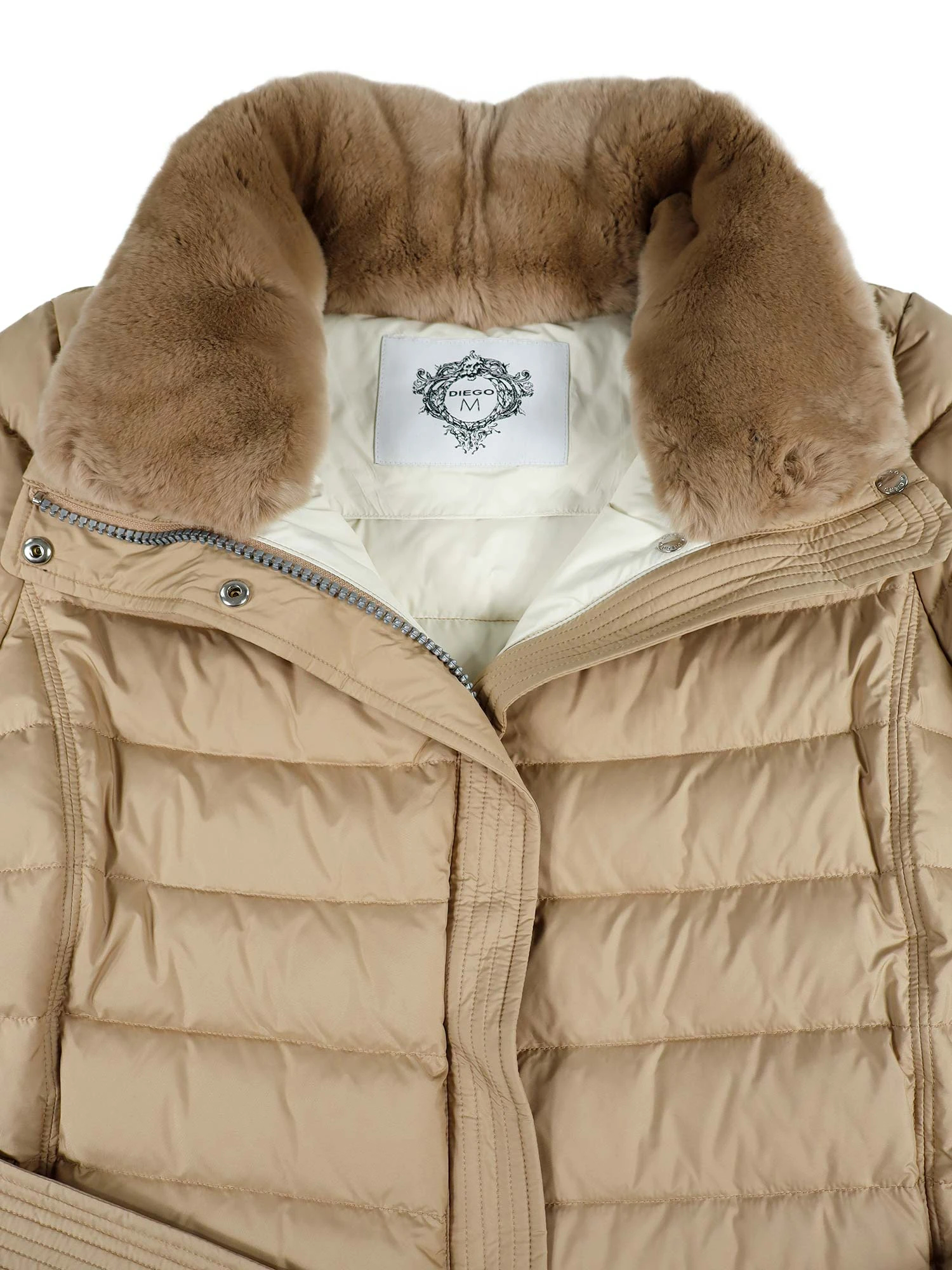 ラビットファー襟ベルト付きダウンコート / DIEGO M（ディエゴエム