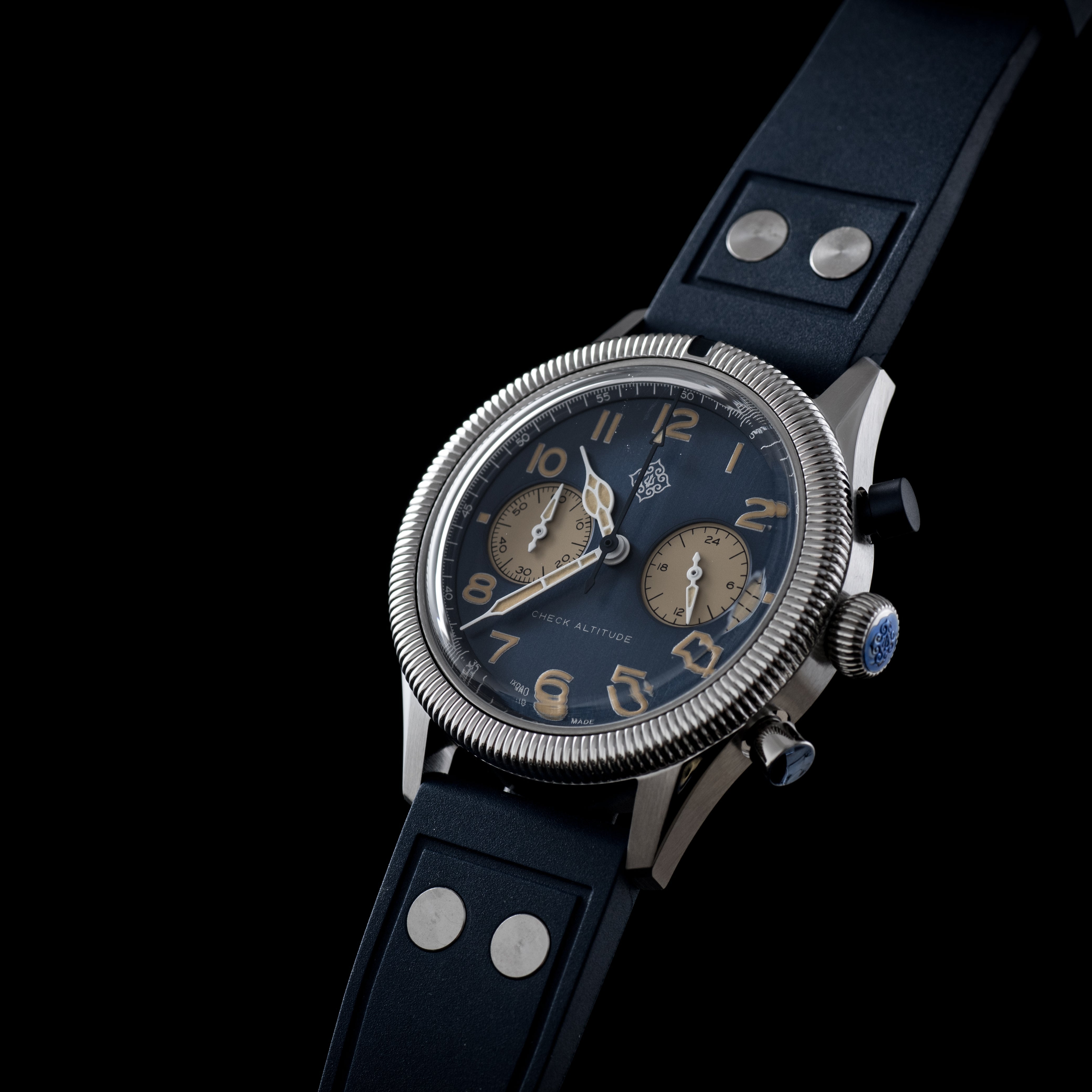 IXDAO Blue & Yellow Pilot Chronograph Watch | Retro Military Look