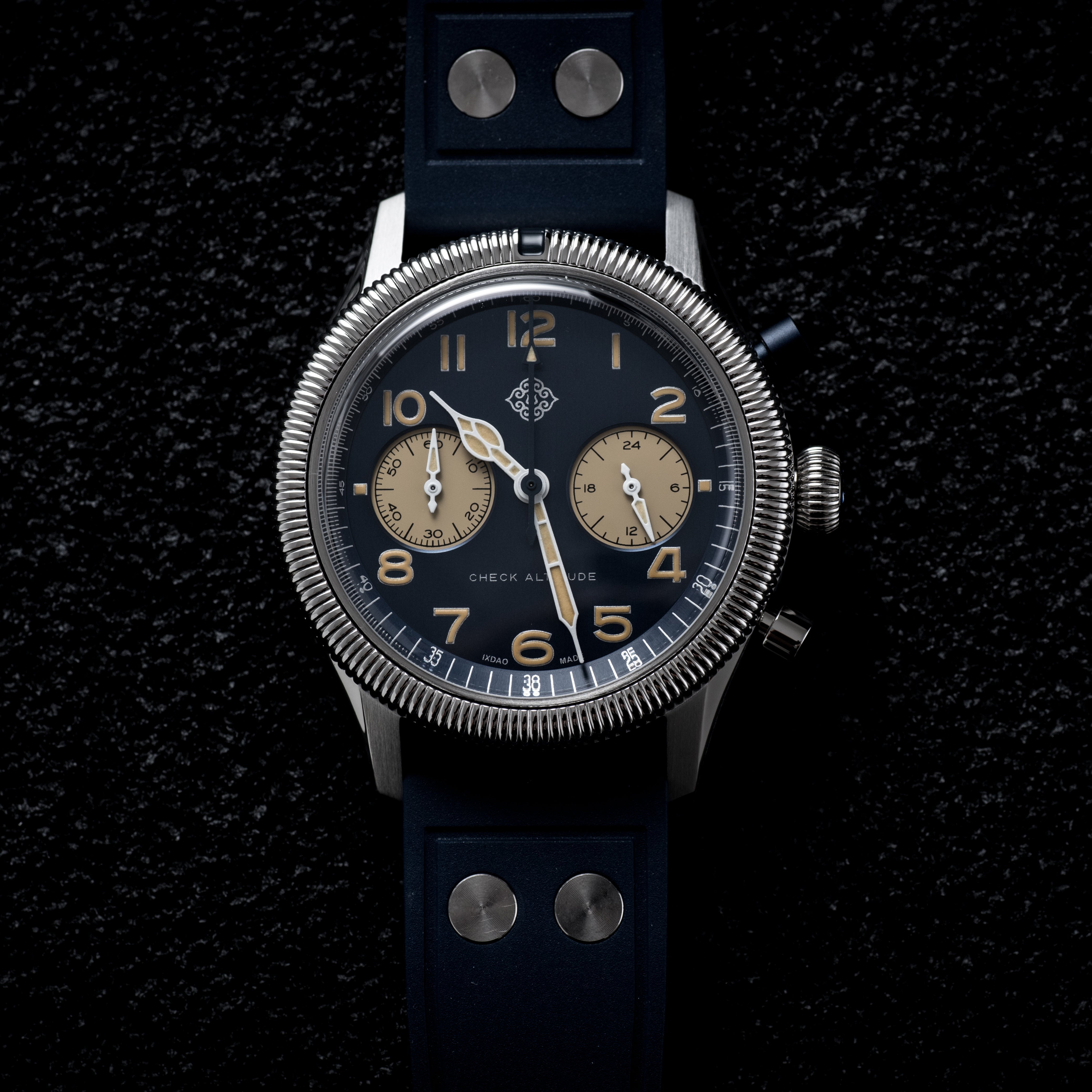 IXDAO Blue & Yellow Pilot Chronograph Watch | Retro Military Look