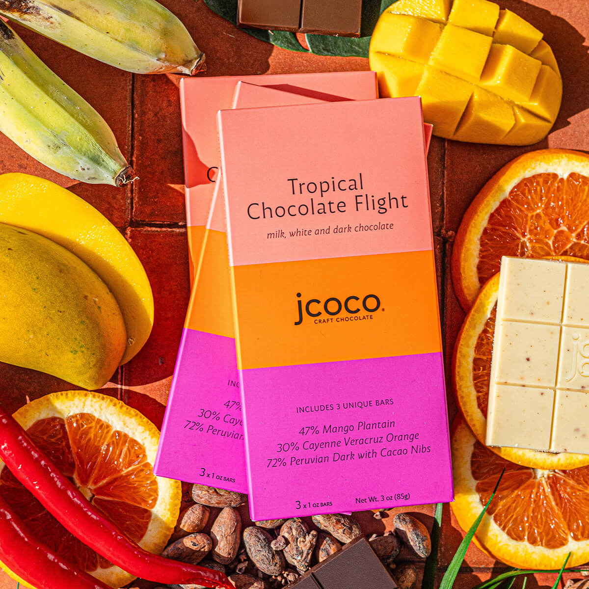 Tropical Chocolate Flight | Shop Gourmet Chocolate bars by jcoco