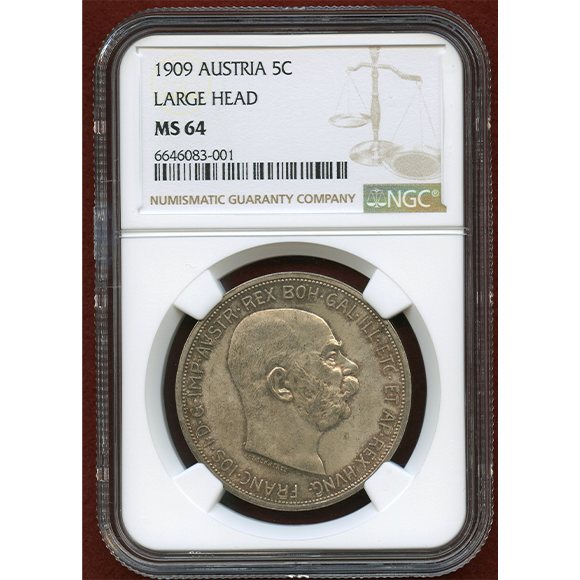 JCC | ジャパンコインキャビネット / オーストリア 1909年 5コロナ銀貨