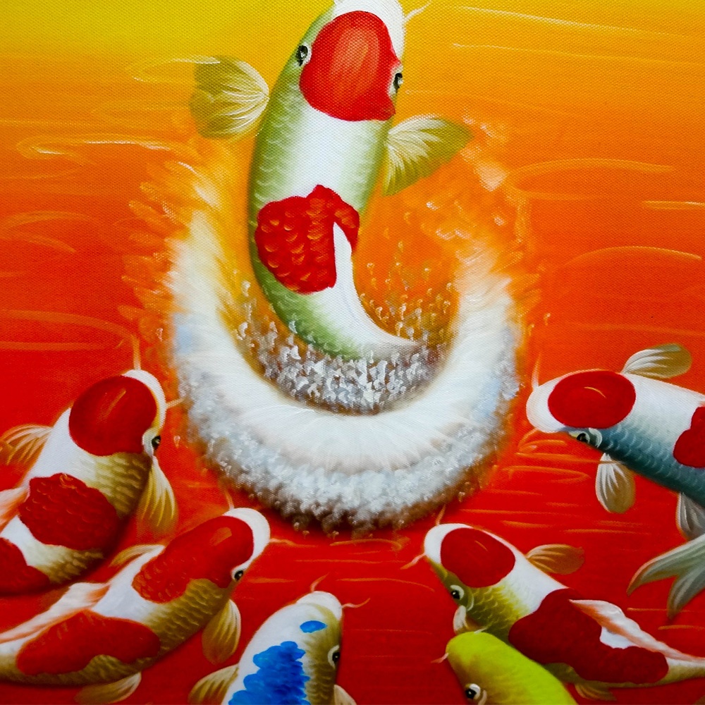 鯉の絵 - 鯉の滝登り (80X60CM) | セオアートギャラリー