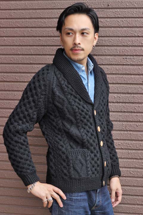 送料無料]「INVERALLAN」 6A SHAWL CARDIGAN Col. Black インバー