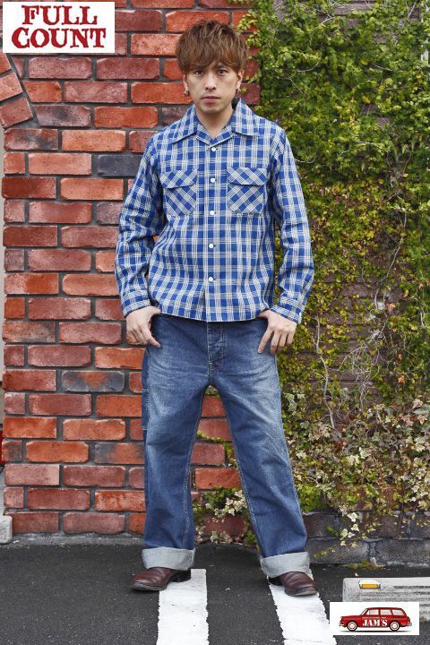 FULLCOUNT」INDIGO PALAKA CHECK OPEN COLLAR SHIRT フルカウント
