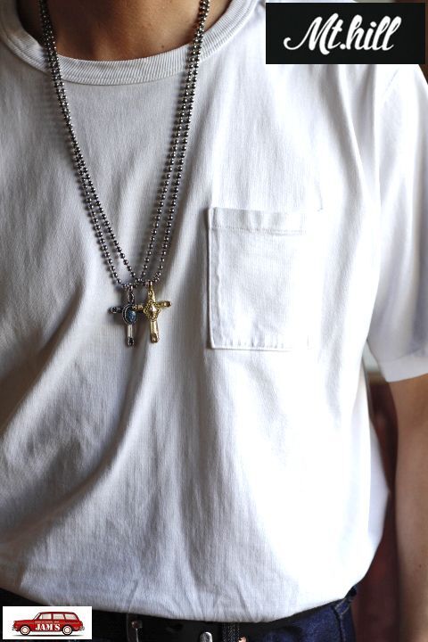 Mt.hill」Gold Cross Bottony Necklace with Eyedazzler & Silver Ball