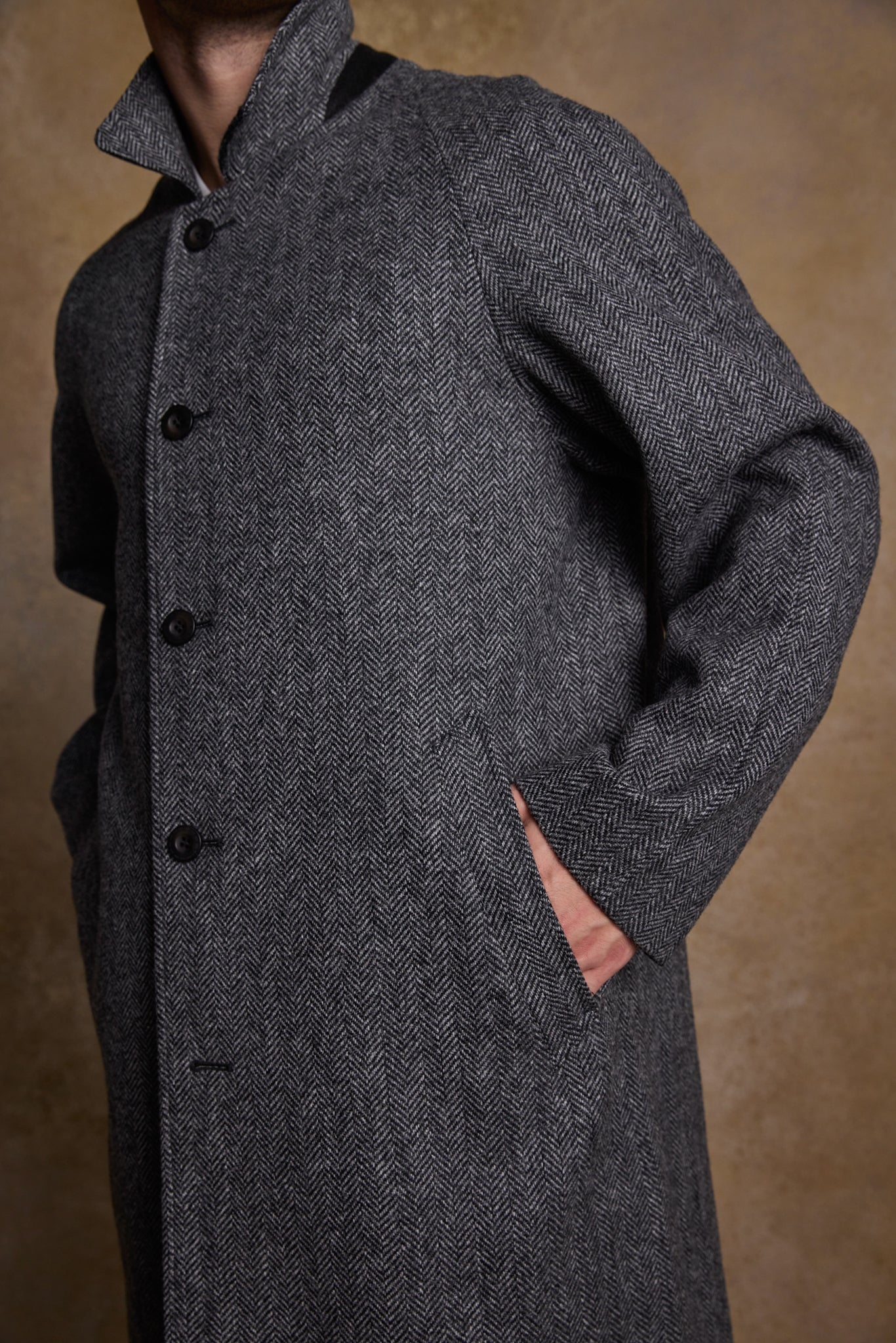 Sean Full-Length Tweed Coat - Charcoal Wide Herringbone