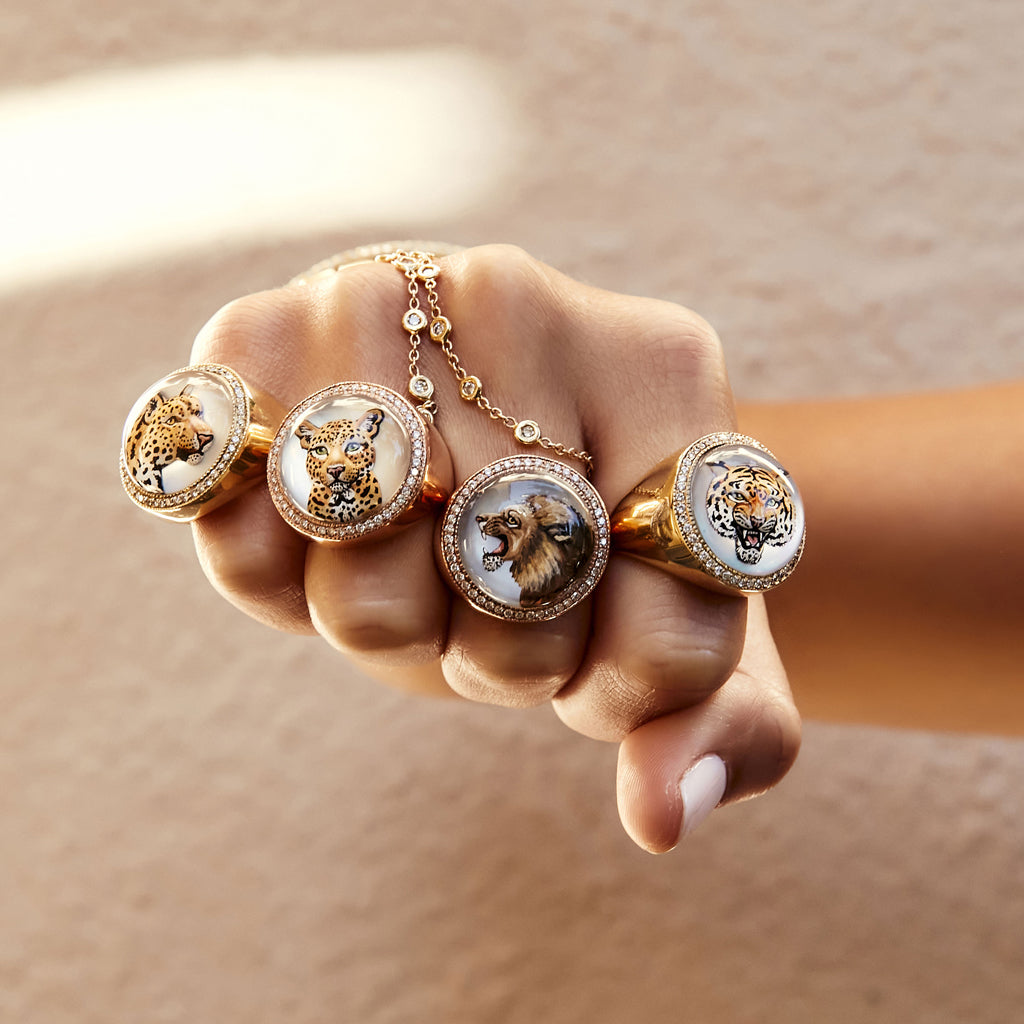 Pave Diamond Tiger Mother of Pearl Signet Ring – Jacquie Aiche