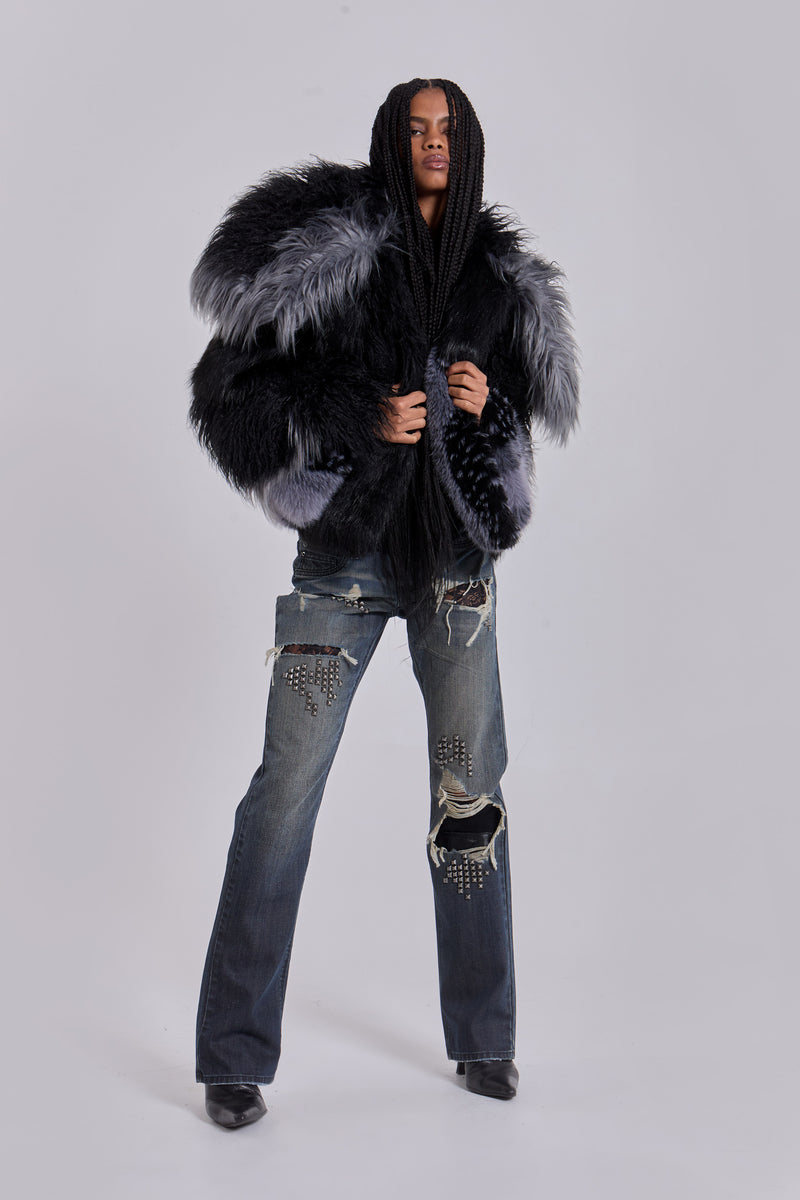 Oksana Patchwork Faux Fur Coat | Jaded London | Clothing