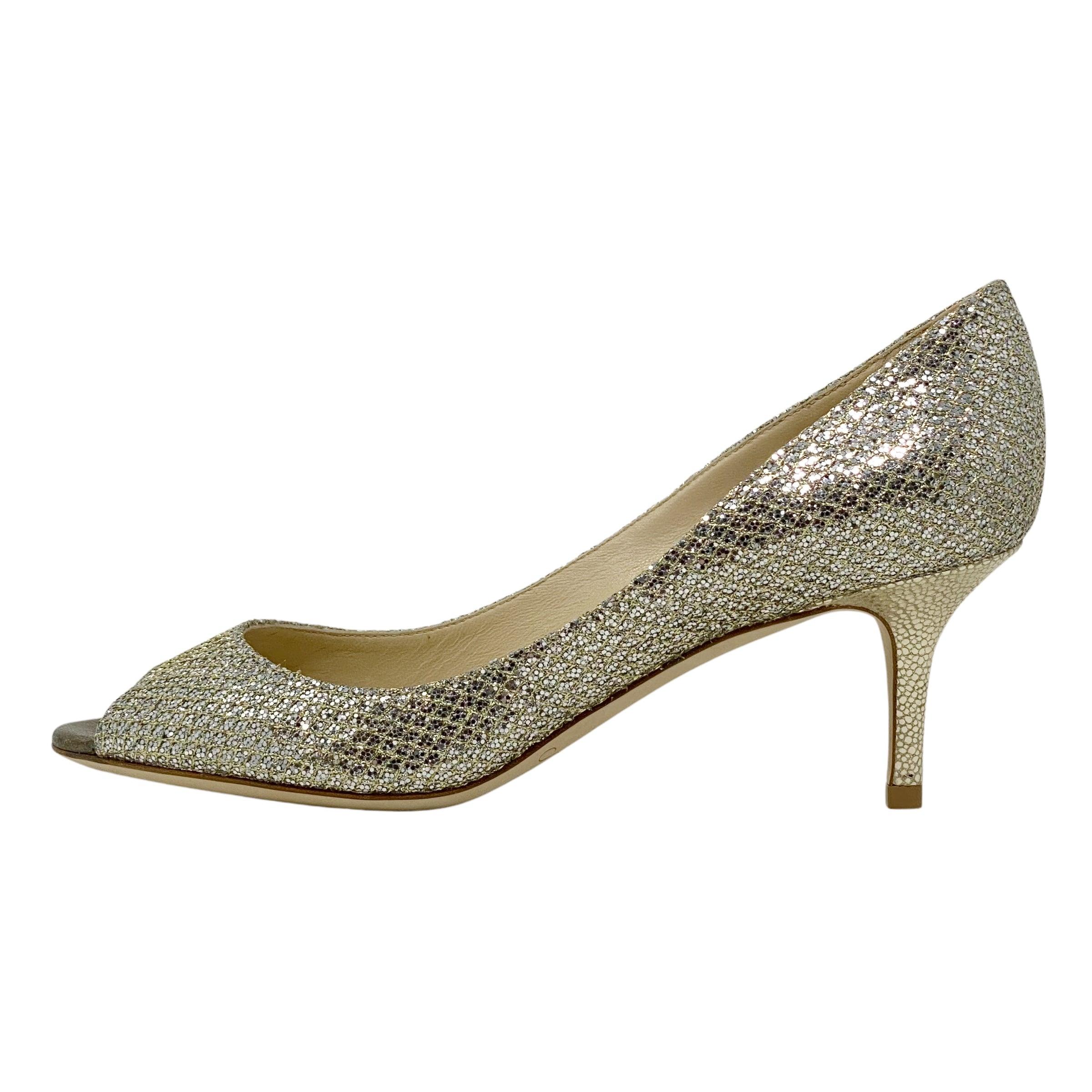 Jimmy Choo Champagne Glitter Fabric Isabel Pumps %%page%% %%sep