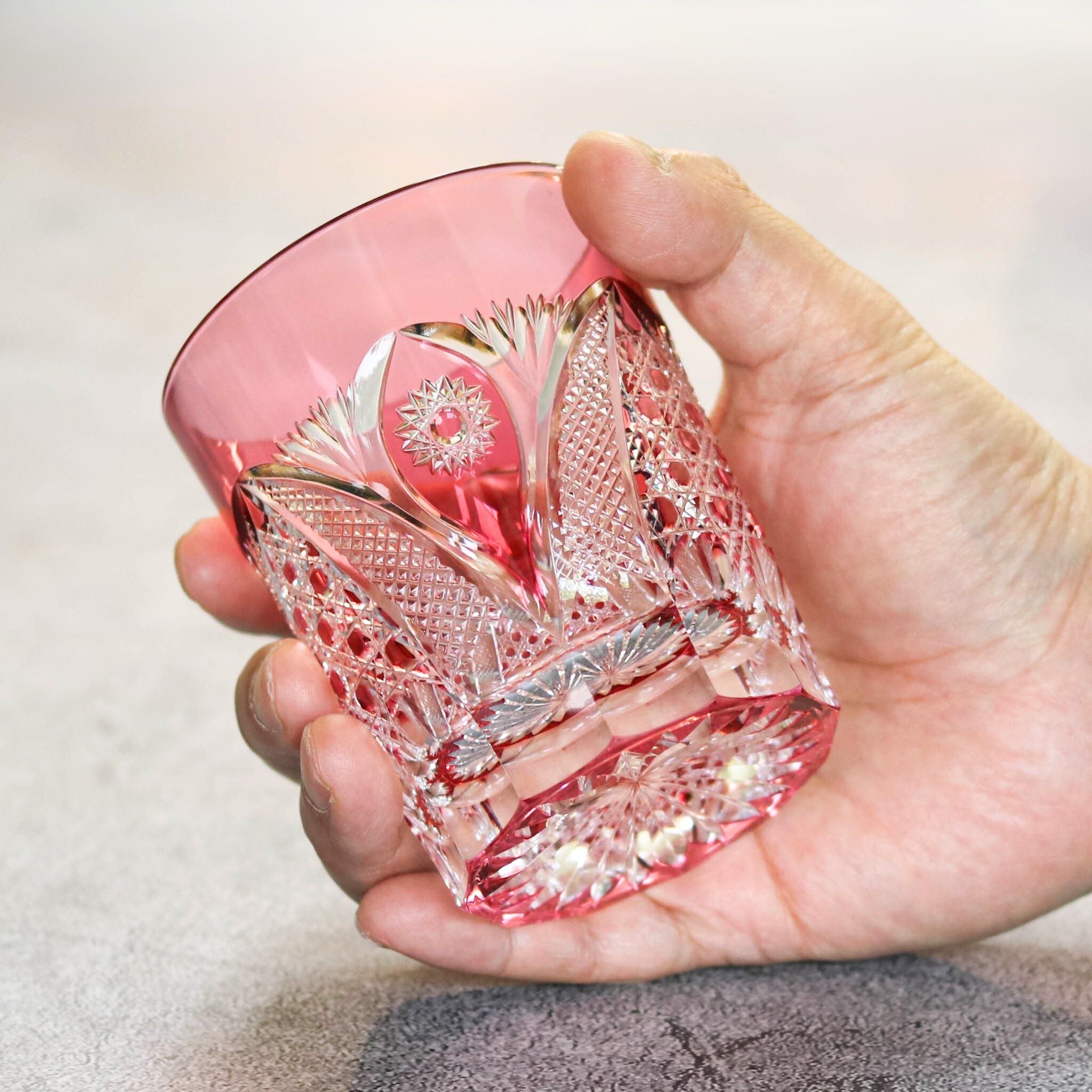 綾ガラス グラス | 綾切子 オールドファッション | 金赤 | グラス