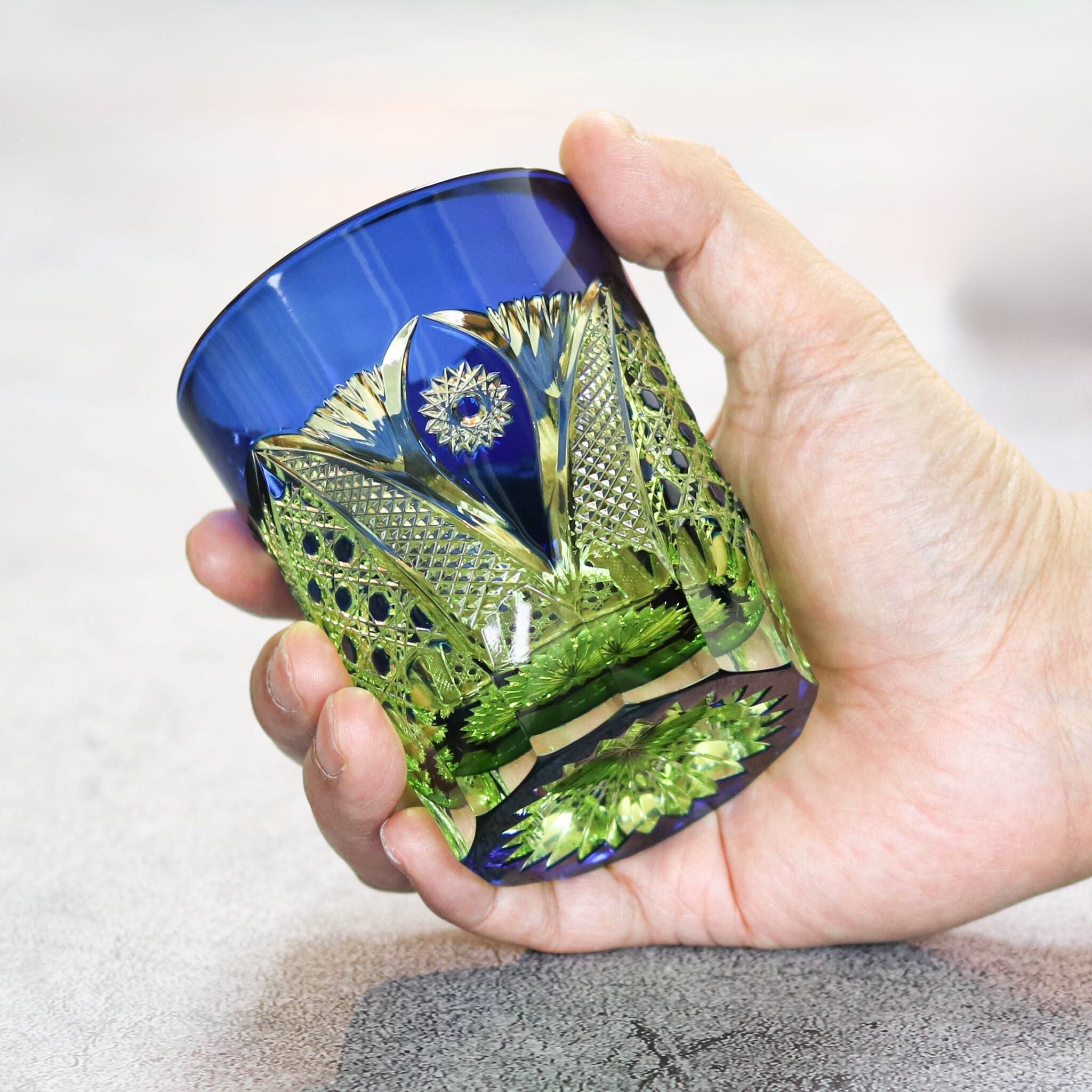 綾ガラス グラス | 綾切子 オールドファッション | 若草 コバルト