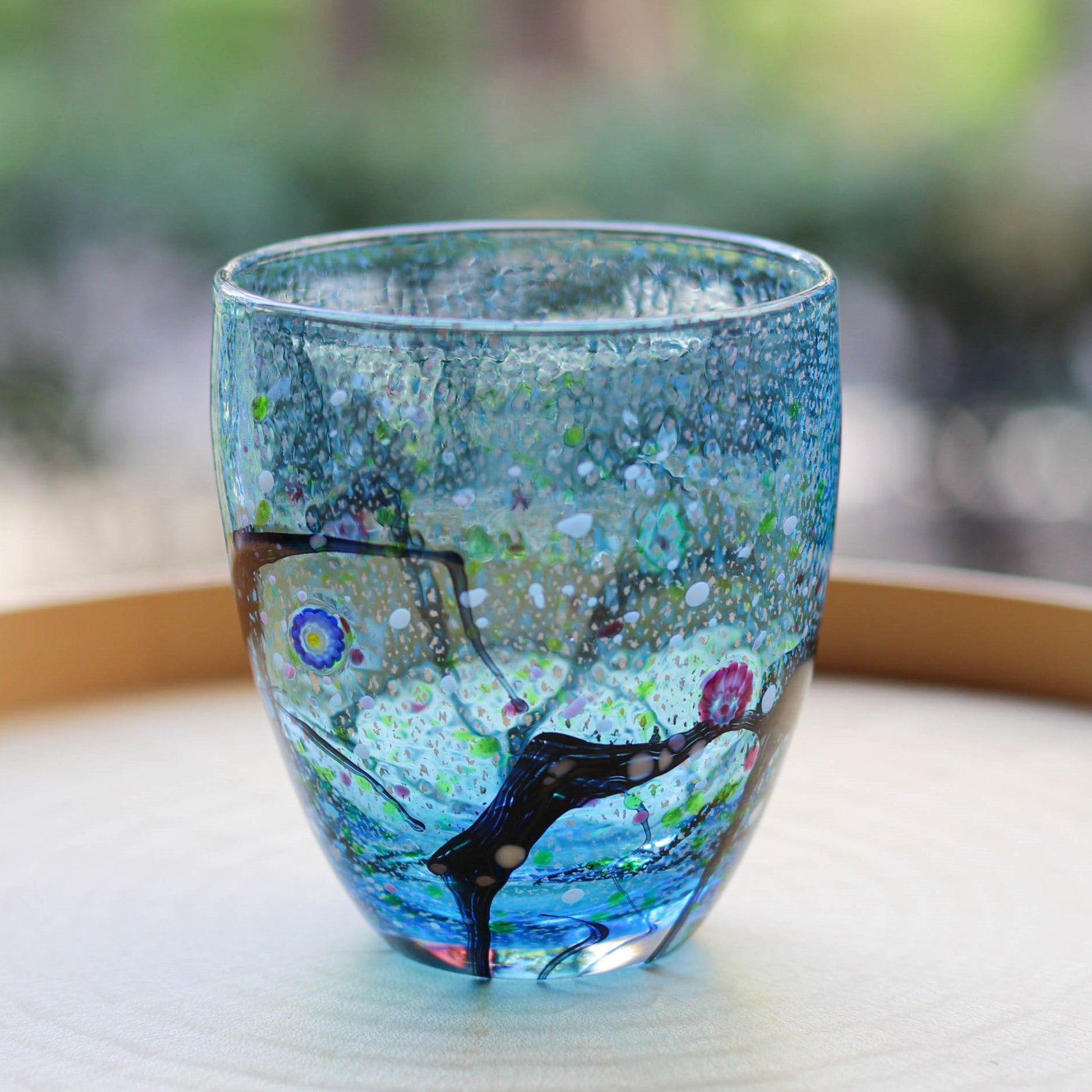 綾ガラス グラス | 光琳 爽 ロック | オーシャンブルー | グラスアート黒木