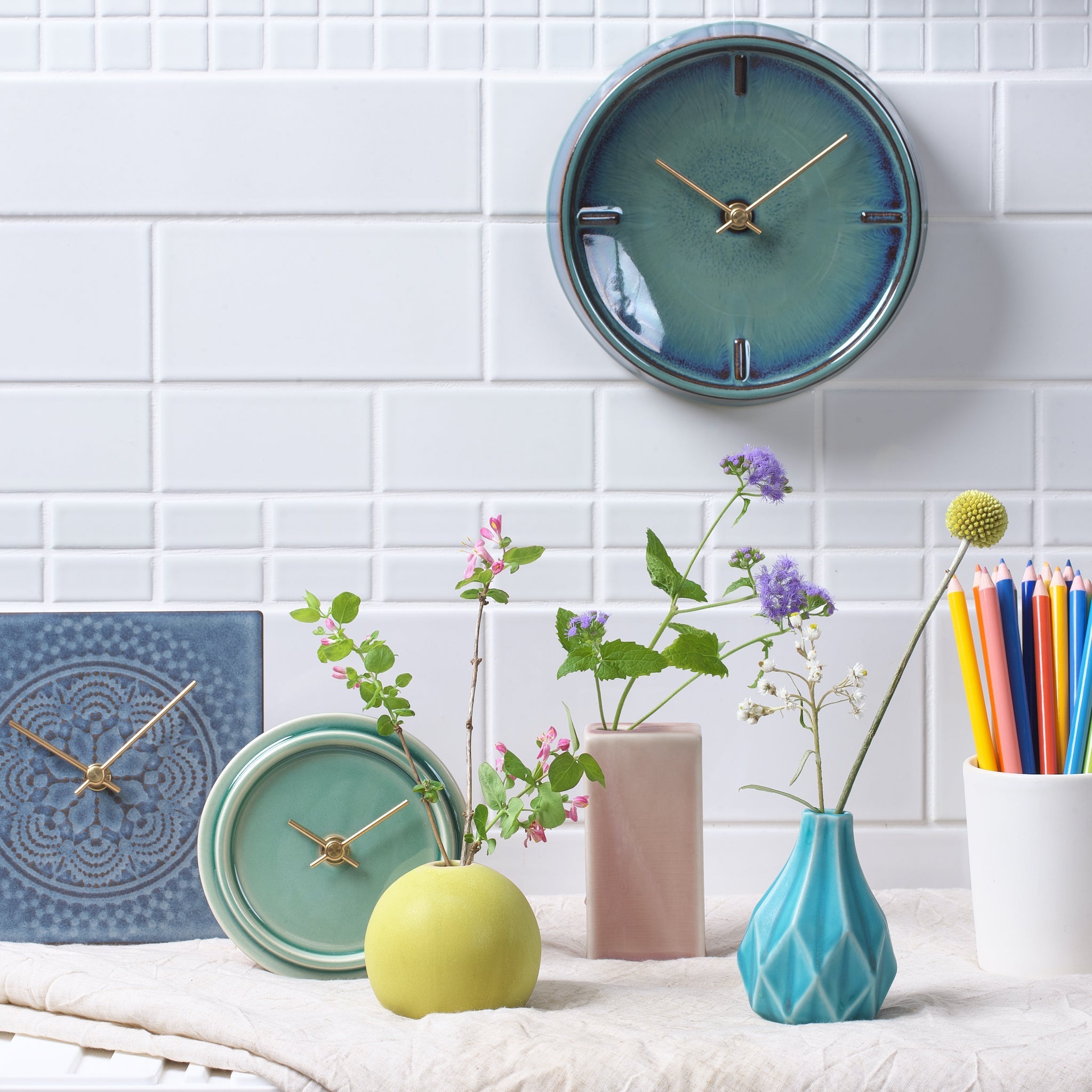 美濃焼 時計 | 掛時計 GLAZED CLOCK | ペールブルー P-12 | SUGY