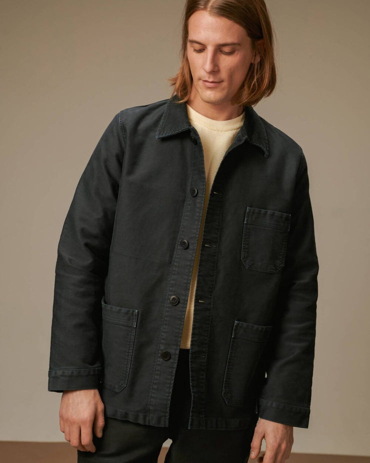 Le Mont St Michel Moleskin Vintage Washed Work Jacket - Black