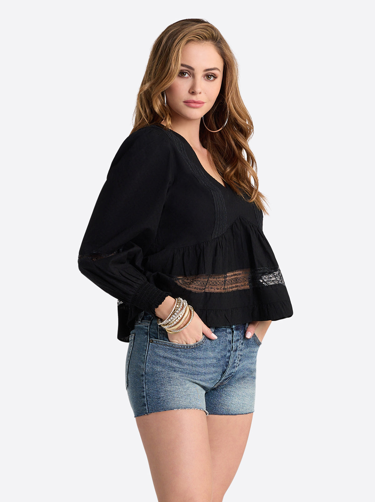 Elsie Babydoll Blouse in Black – Jessica Simpson