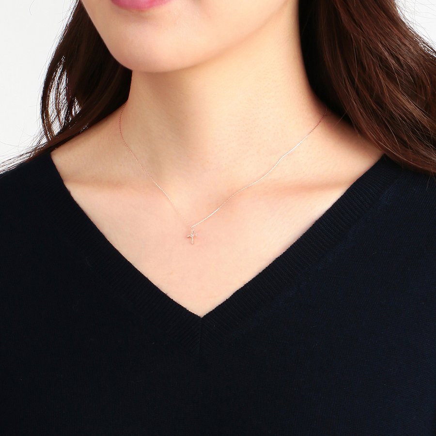 K10 ピンクゴールド ダイヤモンド クロス ネックレス （7282178850973