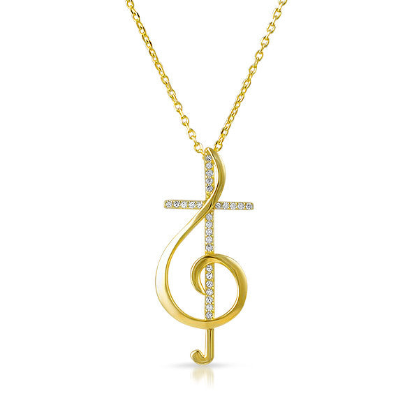 Gold CZ Treble Clef Cross Necklace Set – Jewelure