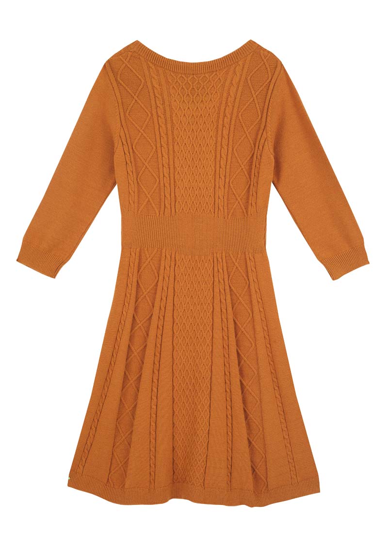 Clarice Cable Knit Jumper Dress | Vintage-Inspired Rust Knitted