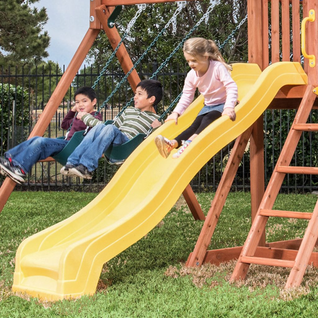 Orangutan Fort w/ Green Tarp and Yellow Wave Slide - Johnny's Backyard