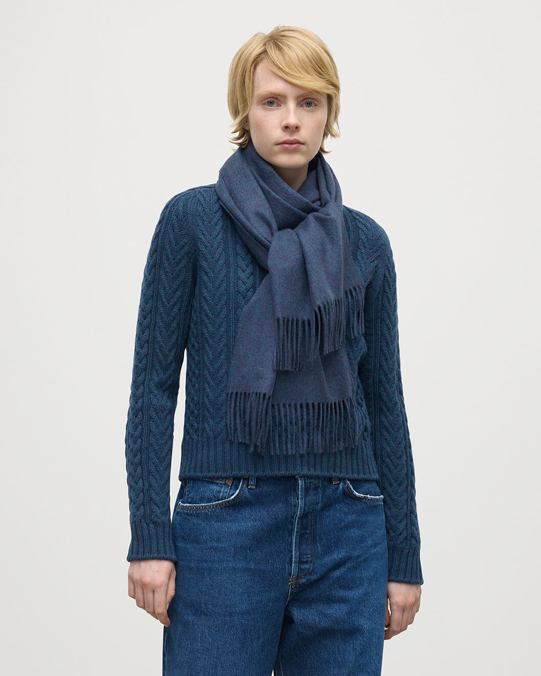 Navy Wide Cashmere Scarf – Johnstons of Elgin