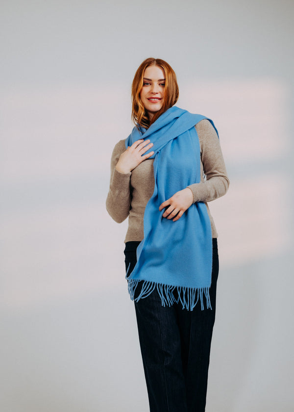 Cashmere Scarf Classic Plain Wide Ripple Wedgewood Blue – Joshua Ellis