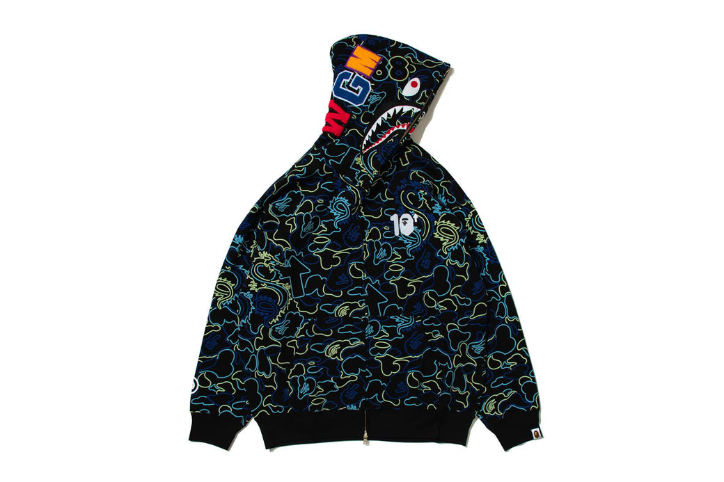 BAPE X 88RISING 】GLOW IN THE DARK CAMO SHARK FULL ZIP HOODIE