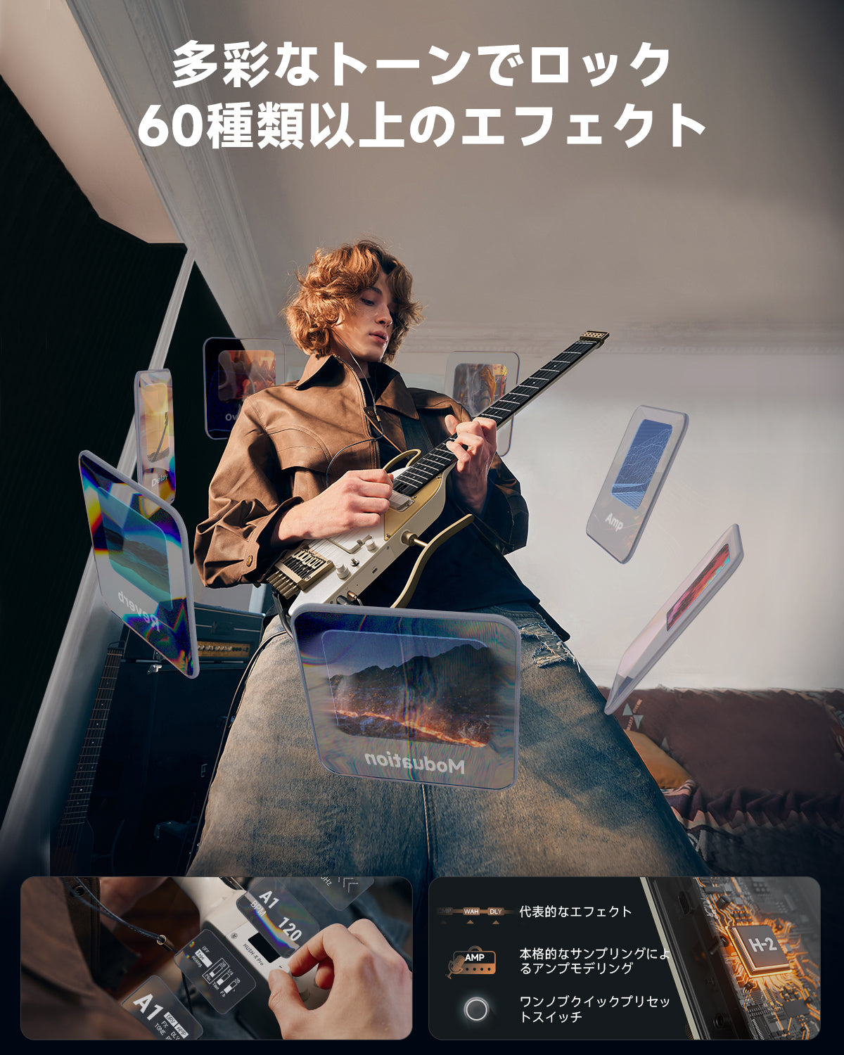 HUSH-X PRO スマート ヘッドレス トラベルギター 多彩プリセット Donner