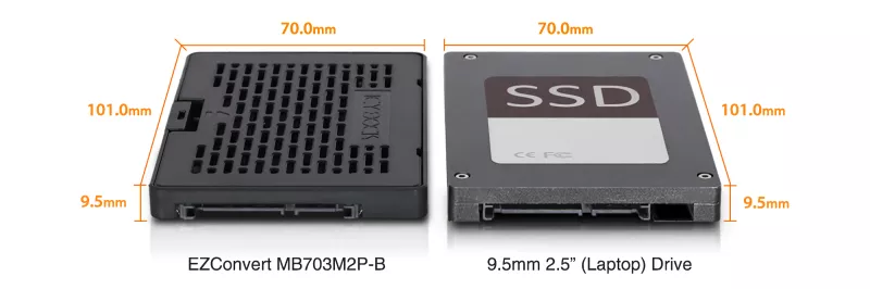 EZConvert MB703M2P-B - M.2 AHCI SATA SSD搭載用変換マウンタ 9.5mm