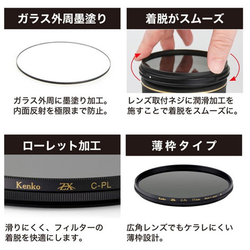PL(円偏光)レンズフィルター ZX C-PL N(薄枠) Kenko(ケンコートキナー