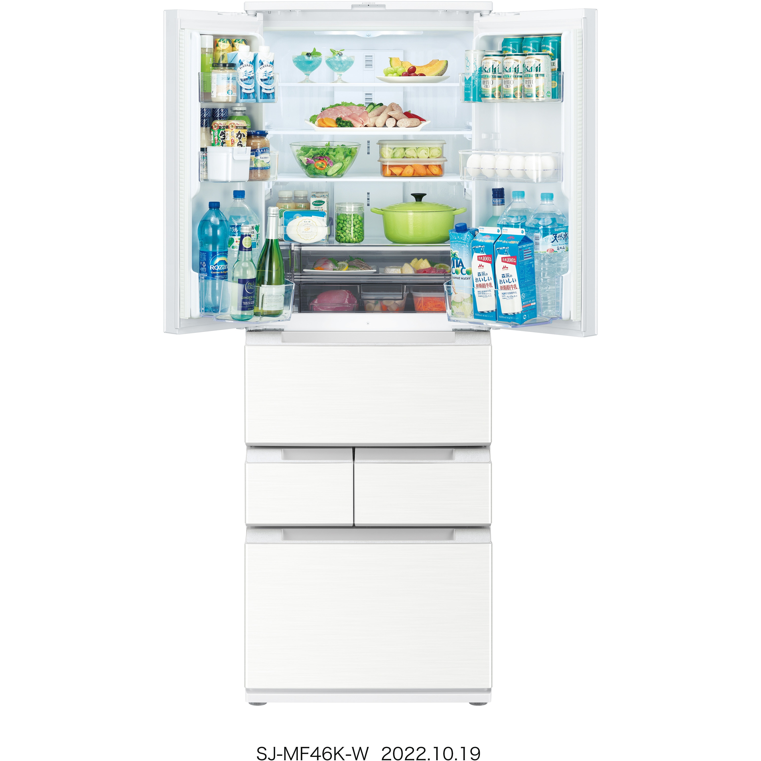 SJ-MF46K-W ピラーレスフレンチドア(メタル)冷蔵庫457L 1台 シャープ