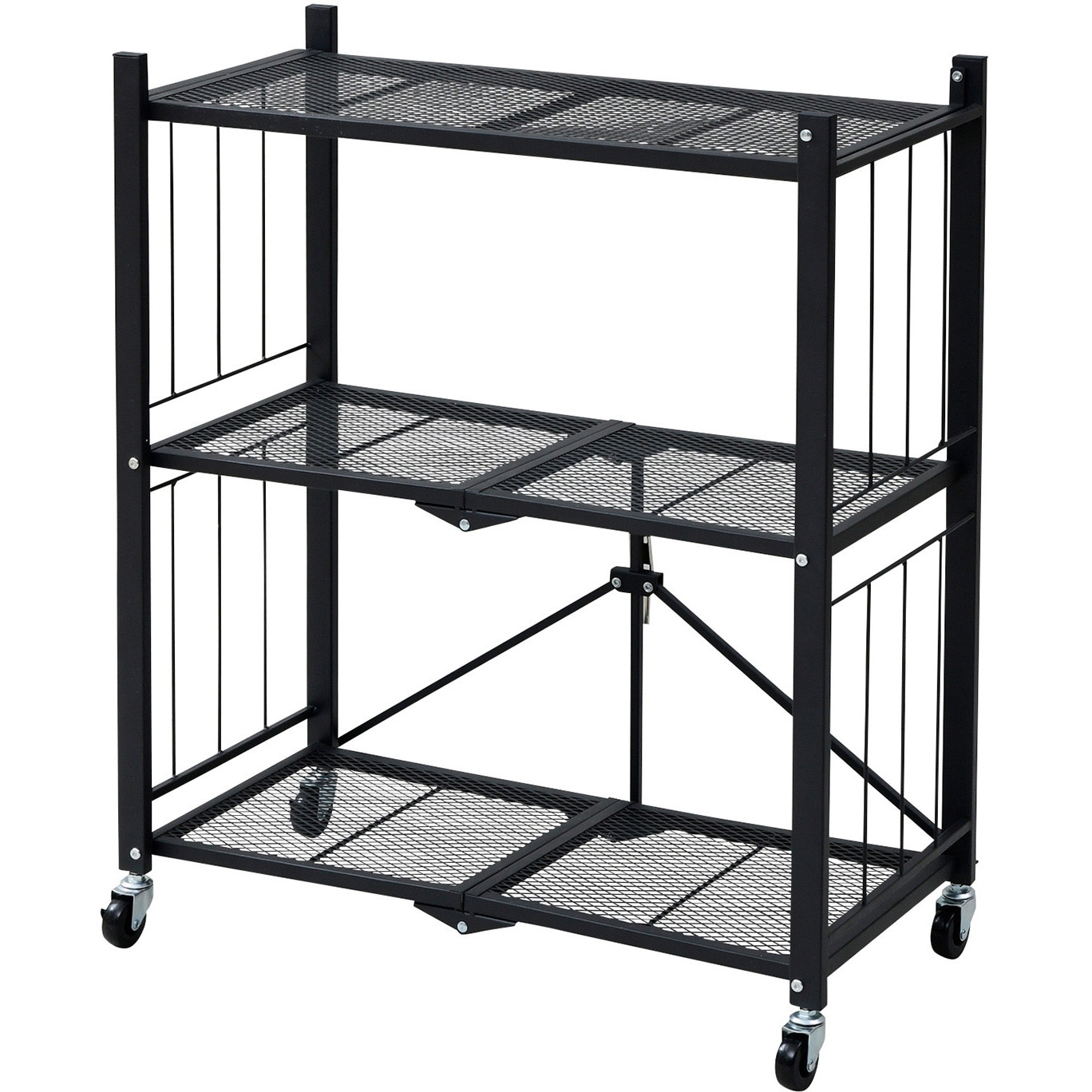 LIS-3(BK) 折りたたみラック YAMAZEN(山善) キャスターあり 2段