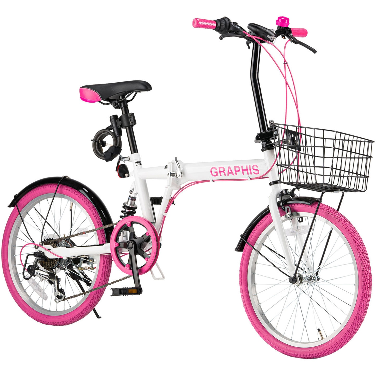 GR-777 折りたたみ自転車 6段変速 リアサス・カゴ・カギ・ライト付き 1