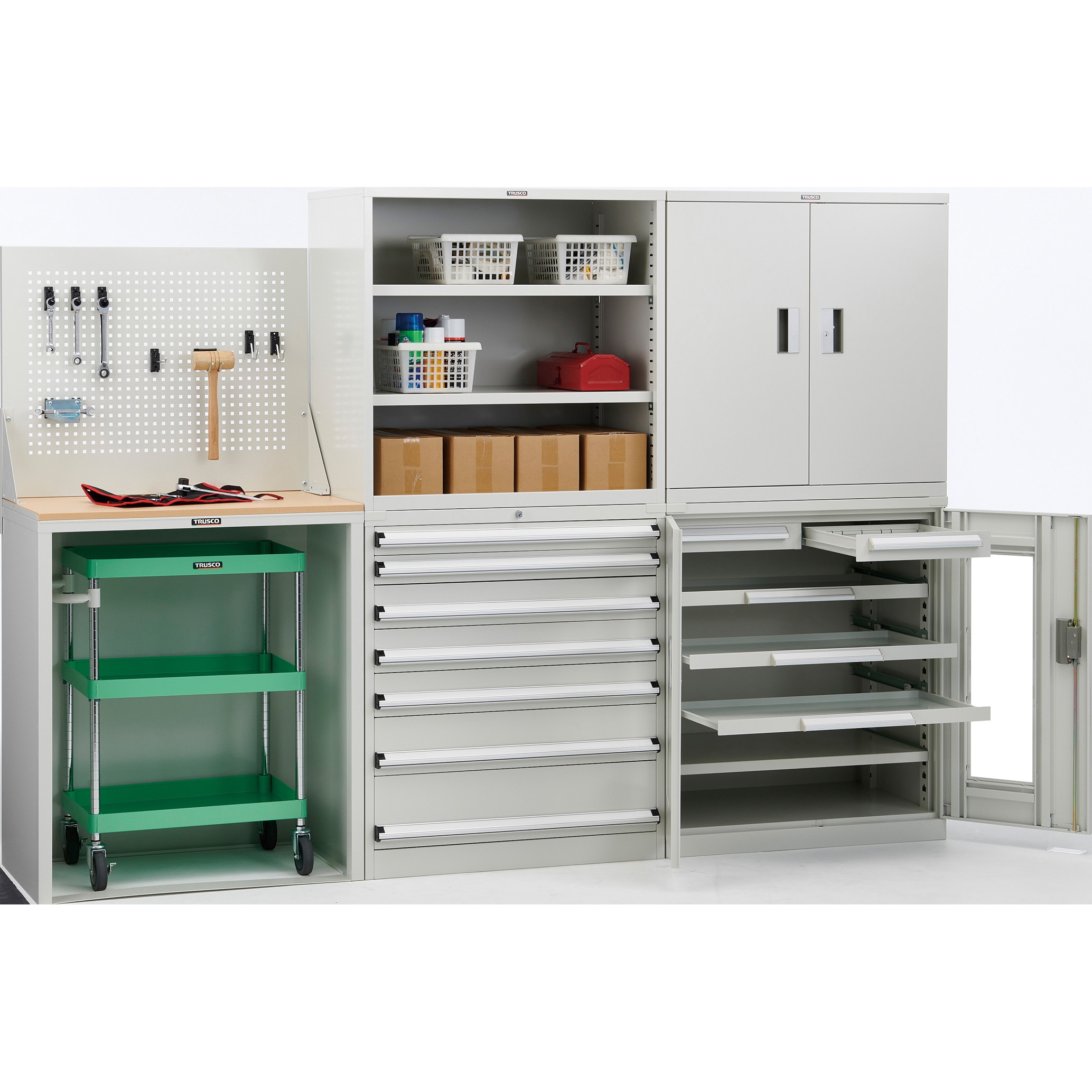 DX-33A-W 工具キャビネット”DX型”(ホワイト) スライド棚・スチール扉付